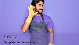  Presentation with hand washing - Audience pleasing PPT theme consisting of young-handsome-hispanic-clenaer-man backdrop and a light blue colored foreground