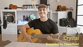  Presentation with music classic - Presentation design enhanced with young-handsome-hispanic-man-caught and a tawny brown colored foreground