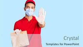  Presentation with food safety - Presentation design featuring young-handsome-hispanic-man-delivering background and a white colored foreground