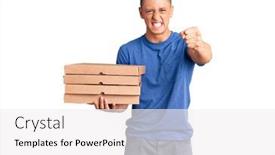 Presentation with pizza delivery - Amazing PPT layouts having young-handsome-hispanic-man-holding backdrop and a white colored foreground