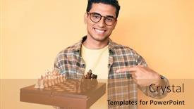  Presentation with chess board - Audience pleasing PPT theme consisting of young-handsome-hispanic-man-holding backdrop and a coral colored foreground
