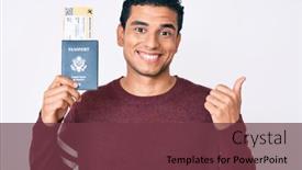  Presentation with passport - Colorful slide set enhanced with young-handsome-hispanic-man-holding backdrop and a tawny brown colored foreground