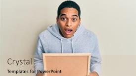 Presentation with corkboard - Colorful slide set enhanced with young-handsome-hispanic-man-holding backdrop and a lemonade colored foreground