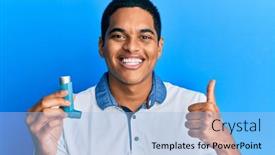 Presentation with asthma - Presentation theme having young-handsome-hispanic-man-holding background and a light blue colored foreground