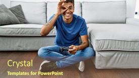  Presentation with video game - Theme enhanced with young-handsome-hispanic-man-playing background and a  colored foreground