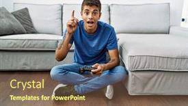  Presentation with young children playing multicultural - Slides having young-handsome-hispanic-man-playing background and a  colored foreground