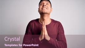  Presentation with praying hands - Presentation design consisting of young-handsome-hispanic-man-wearing background and a tawny brown colored foreground
