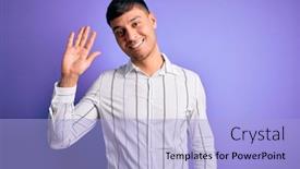  Presentation with business hello - Cool new presentation with young-handsome-hispanic-man-wearing backdrop and a light blue colored foreground