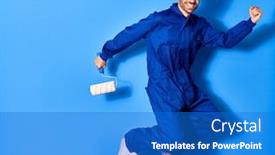  Presentation with painting walls paint roller - Beautiful slide deck featuring young-handsome-hispanic-man-wearing backdrop and a cobalt blue colored foreground