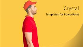  Presentation with courier delivery - Beautiful PPT theme featuring young-handsome-hispanic-man-wearing backdrop and a yellow colored foreground