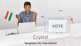  Presentation with political campaign - Presentation theme with young-handsome-hispanic-man background and a  colored foreground