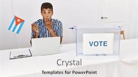  Presentation with political campaign - Presentation theme consisting of young-handsome-hispanic-man background and a white colored foreground