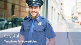  Presentation with police - Colorful PPT theme enhanced with young-handsome-hispanic-policeman-wearing backdrop and a ocean colored foreground
