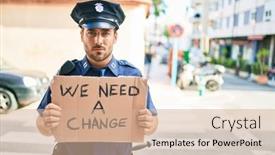  Presentation with hispanic - Presentation design consisting of young-handsome-hispanic-policeman-wearing background and a coral colored foreground