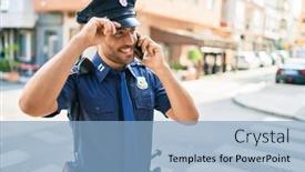  Presentation with hispanic - PPT layouts consisting of young-handsome-hispanic-policeman-wearing background and a light blue colored foreground