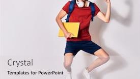  Presentation with student - Audience pleasing presentation theme consisting of young-handsome-hispanic-student-man backdrop and a light gray colored foreground