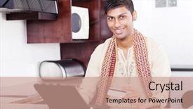  Presentation with credit card - Amazing PPT layouts having young handsome indian man holding backdrop and a coral colored foreground