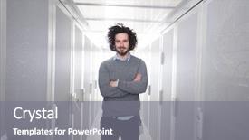 Presentation with datacenter - Colorful slide set enhanced with young handsome it engeneer backdrop and a gray colored foreground