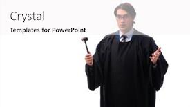  Presentation with judge - Colorful presentation theme enhanced with young-handsome-judge-isolated backdrop and a  colored foreground