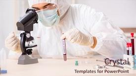  Presentation with testing blood - Presentation having young handsome lab assistant testing blood samples hospital background and a lemonade colored foreground