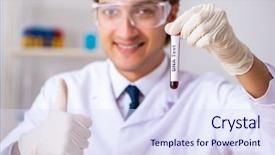  Presentation with testing blood - Amazing slides having young handsome lab assistant testing blood samples hospital backdrop and a sky blue colored foreground