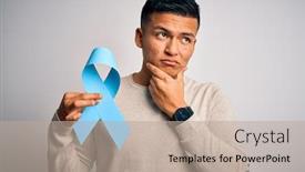  Presentation with cancer - Presentation design with young-handsome-latin-man-holding background and a mint green colored foreground