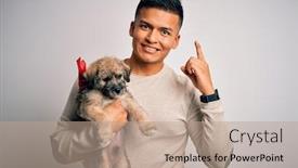  Presentation with pet - Presentation design enhanced with young-handsome-latin-man-holding background and a coral colored foreground