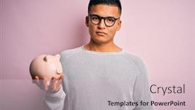  Presentation with piggy bank - Amazing presentation design having young-handsome-latin-man-holding backdrop and a lemonade colored foreground