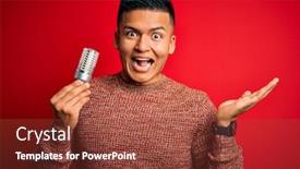  Presentation with hands holding - Slide deck with young-handsome-latin-man-holding background and a tawny brown colored foreground