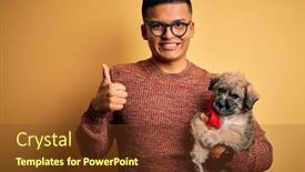  Presentation with pet - Amazing slide set having young-handsome-latin-man-holding backdrop and a tawny brown colored foreground