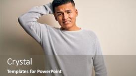  Presentation with question - Audience pleasing PPT theme consisting of young-handsome-latin-man-wearing backdrop and a gray colored foreground