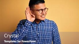  Presentation with hearing - PPT theme featuring young-handsome-latin-man-wearing background and a ocean colored foreground