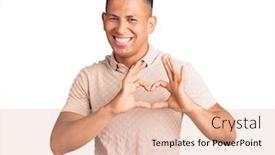  Presentation with heart hands - Colorful slide set enhanced with young-handsome-latin-man-wearing backdrop and a lemonade colored foreground