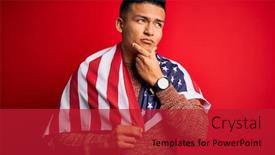  Presentation with latin america - Audience pleasing PPT theme consisting of young-handsome-latin-patriotic-man backdrop and a crimson colored foreground
