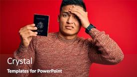  Presentation with states - Cool new presentation theme with young-handsome-latin-tourist-man backdrop and a tawny brown colored foreground