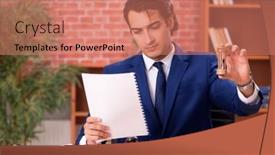  Presentation with lawyer - PPT theme featuring young-handsome-lawyer-working and a coral colored foreground
