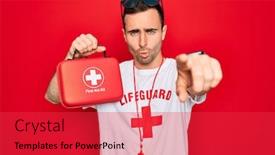  Presentation with first aid - Cool new presentation design with young-handsome-lifeguard-man-wearing backdrop and a red colored foreground
