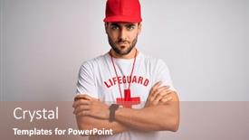  Presentation with lifeguard - Theme having young-handsome-lifeguard-man background and a coral colored foreground