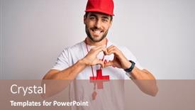  Presentation with cross love - Audience pleasing presentation theme consisting of young-handsome-lifeguard-man backdrop and a coral colored foreground