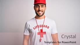  Presentation with whistle - Beautiful PPT theme featuring young-handsome-lifeguard-man backdrop and a lemonade colored foreground