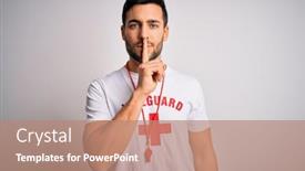  Presentation with whistle - Colorful presentation design enhanced with young-handsome-lifeguard-man backdrop and a coral colored foreground