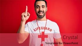  Presentation with lifeguard - Theme enhanced with young-handsome-lifeguard-man background and a red colored foreground