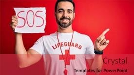  Presentation with lifeguard - Beautiful PPT theme featuring young-handsome-lifeguard-man backdrop and a red colored foreground