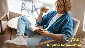  Presentation with book-glasses - Slides consisting of young-handsome-long-haired-stylish background and a tawny brown colored foreground
