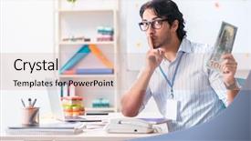  Presentation with interior design office - Beautiful presentation design featuring young handsome male designer working backdrop and a soft green colored foreground