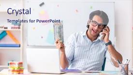  Presentation with working - Amazing PPT theme having young handsome male designer working backdrop and a sky blue colored foreground