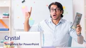  Presentation with working - PPT layouts with young handsome male designer working background and a sky blue colored foreground