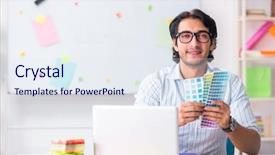  Presentation with working - Audience pleasing slide deck consisting of young handsome male designer working backdrop and a sky blue colored foreground