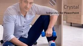  Presentation with employee stock options - PPT layouts having young-handsome-male-employee-doing background and a coral colored foreground