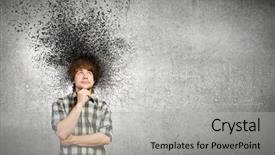  Presentation with thoughts - Colorful slide deck enhanced with young handsome man and thoughts backdrop and a  colored foreground